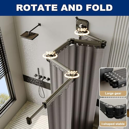 Wall Mounted Folding Shower Curtain, Adjustable Linen Shower Curtain with Suction Cup, Extendable Shower Curtain Rod for Bathroom Bathtub and Clothing Store(4-Folds) - size: 4-Folds