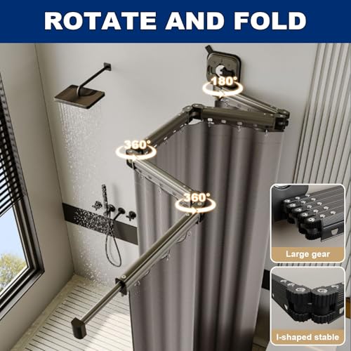 Wall Mounted Folding Shower Curtain, Adjustable Linen Shower Curtain with Suction Cup, Extendable Shower Curtain Rod for Bathroom Bathtub and Clothing Store(3-Folds) - size: 3-Folds