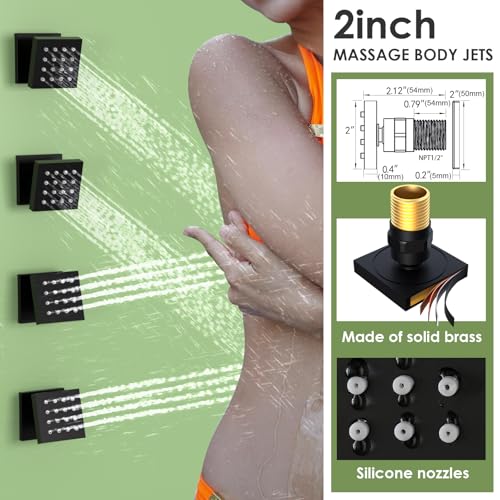 Enga Dual Shower Head System with Body Jets, 12"+ 6" Wall Mounted Dual Rain Shower Faucet with Valve Kit, Matte Black - color: Matte Black, style: Wall-12"+6"+Jets