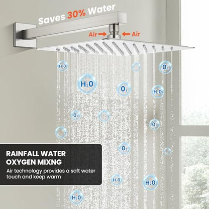 gotonovo Shower Faucet Set Push Button 10+6 Inch Dual Head Brushed Nickel | Rain Dual Shower Head System with Handheld Spray for Couple,Push Button Diverter,High Pressure Valve Trim Kit,All Metal - color: Nickel, size: 10+6 Inch Dual Head