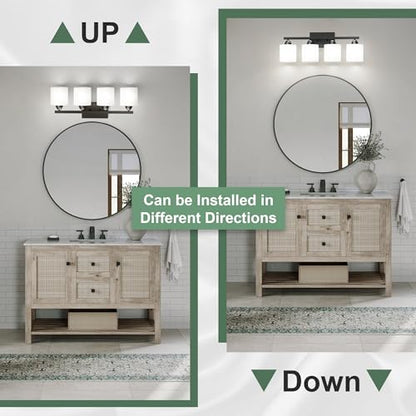 Black Bathroom Lighting Fixtures Over Mirror, 4-Light Anti-Rust Vanity Light for Bathroom, 24Inches Modern Wall Sconce, Standard E26 Base, Milky White Glass Shades, Bulbs Not Included - color: Black-4Light