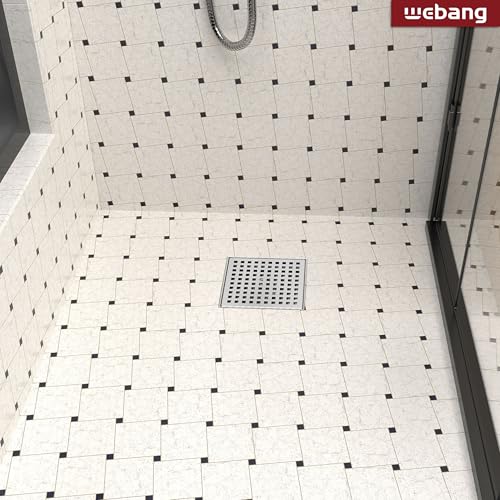 6 Inch Square Shower Drain Brushed Floor Drain with Flange Square Holes Pattern Cover Grate Removable SUS304 Stainless Steel Watermark&CUPC Certified Brushed - color: Brushed, size: 6 Inch