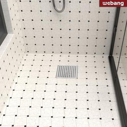 6 Inch Square Shower Drain Brushed Floor Drain with Flange Square Holes Pattern Cover Grate Removable SUS304 Stainless Steel Watermark&CUPC Certified Brushed - color: Brushed, size: 6 Inch