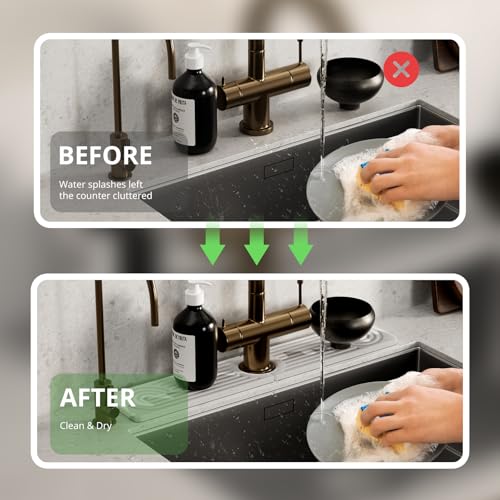 Quick Dry Sink Splash Guard - 15.8" Quick Drying Diatomite Earth Faucet Mat | Faucet Mat for Kitchen Sink, Water Absorbent Diatomaceous Earth Stone Sink Tray for Bathroom Counter - White