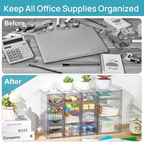 Vtopmart 4 Set Acrylic Desk Organizer with 16 Drawers for Office, Makeup | Clear Storage Drawers for Office Supplies, Desktop Organization for Makeup, Jewelry, Art Crafts, Bead, Pen, Stationary - style: B