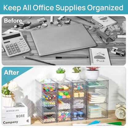 Vtopmart 4 Set Acrylic Desk Organizer with 16 Drawers for Office, Makeup | Clear Storage Drawers for Office Supplies, Desktop Organization for Makeup, Jewelry, Art Crafts, Bead, Pen, Stationary - style: B