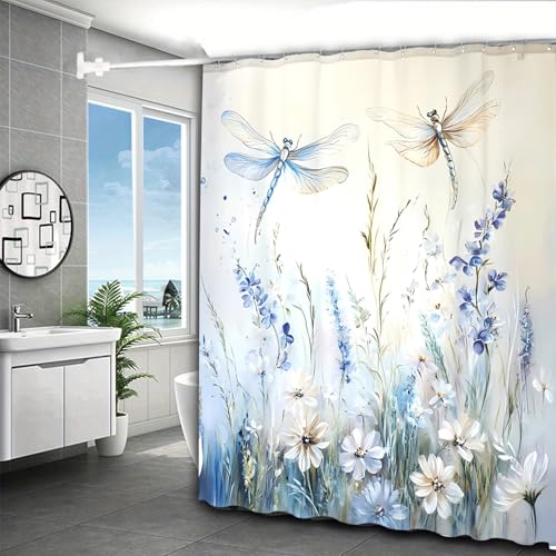 Dragonfly Pattern Shower Curtain, Dragonfly Bathroom Shower Curtain, Blue Floral Pattern Fabric Bathroom Decoration, 72x72 Inch Waterproof Polyester Thermal Insulation Home Furnishing. - color: Multicolor 6