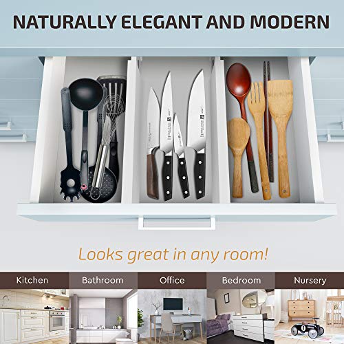 6-Pack Drawer Dividers 2.6-Inch High Dresser Organizer 16 to 22 Inch, White | Bamboo, Spring Loaded, No Tools Needed, Fits Wide Drawers for Socks, Clothes, Utensils, Bedroom, Bathroom, Kitchen, Office - color: White