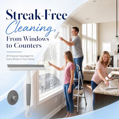 3 Pack Silicone Shower Squeegee for Glass Doors with Hook & Suction Cup 8.7" Bathroom Window Squeegee Glass Wiper Streak Free for Bathroom Shower Doors, Mirrors, Car Windows & Kitchen Counters
