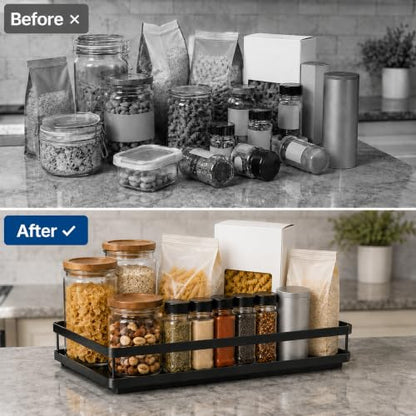 Pull Out Cabinet Organizer, 1-Tier Metal Slide Out Basket | Black metal mesh basket, smooth slide-out rail, no-drill adhesive setup, for frameless kitchen cabinets and pantry storage