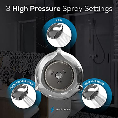 SparkPod High Pressure Shower Head, 3 Inch Fixed Showerhead, Chorme | Rain, Pulsating & Combo Modes, Helps Boosts Low Water Pressure, Anti-Clog Nozzles, Easy Install - color: 1. Luxury Polished Chrome