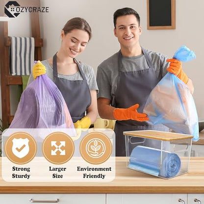 2-in-1 Stackable Trash Bag Dispenser & dishwasher pod holder with Wooden Top – Garbage Bag Holder for 13-33 Gallon Bags – Trash Bag Dispenser Under Sink with Anti-Slip Base for Laundry Detergent Pods