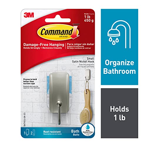 Command BATH33-SN-ES Bath Hooks, Satin Nickel, 4 Count - color: Satin Nickel, size: 4 Pack