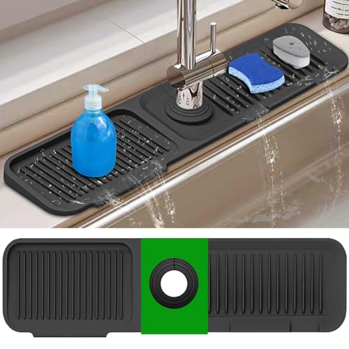 Sink Splash Guard, 5°Slope Silicone Draining Mat for Kitchen Sink, 24 inch Sink Faucet Mat, Silicone Sink Faucet Mat Splash Guard, Sink Water Splash Guard, Sink Accessories for Kitchen, Bathroom