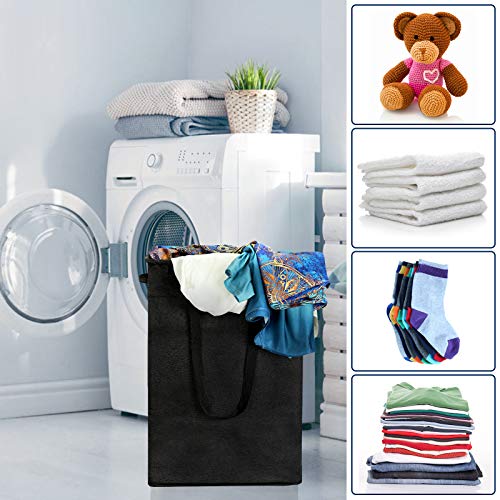 Slim Laundry Basket with Lid, Tall Thin Laundry Hamper with Handles, Waterproof Lining Narrow Dirty Clothes Hamper for Bathroom Bedroom Dorm Nursery Organization Storage (45L, Black)
