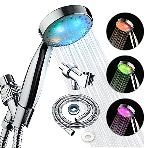 KAIREY Led Shower Head with Handheld 7 Color Changing Automatically Light Up Shower Head Polished Chrome with 60 Inches Stainless Steel Hose and Adjustable Bracket - style: Classic