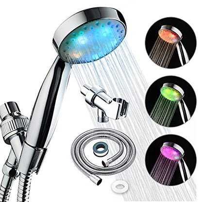 KAIREY Led Shower Head with Handheld 7 Color Changing Automatically Light Up Shower Head Polished Chrome with 60 Inches Stainless Steel Hose and Adjustable Bracket - style: Classic