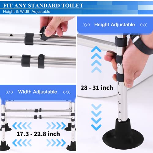 Toilet Safety Rail Frame, Heavy Duty Stand Alone Toilet Rail with Handles for Elderly Handicap, Adjustable Height & Width, Double Crossbar & Suction Cups, 330lbs Capacity, Fits Most Toilets