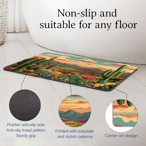 Cactus Bath Mat, Green Desert Succulent Botanical Bathroom Rugs, Absorbent Bath Rug Floor Rug Carpet for Bathroom Bathtub Bedroom Living Room, 17 x 29.5 Inches - color: Cactus Green Desert Succulent Botanical
