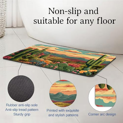 Cactus Bath Mat, Green Desert Succulent Botanical Bathroom Rugs, Absorbent Bath Rug Floor Rug Carpet for Bathroom Bathtub Bedroom Living Room, 17 x 29.5 Inches - color: Cactus Green Desert Succulent Botanical