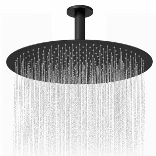 16 Inch Rainfall Shower Head, BSTIIU Stainless Steel Round Shower Head, Extra Large Ceiling Mount Shower Head, Matte Black - color: Matte Black, size: 16-Inches, style: Round