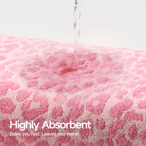 REDKISS Leopard Print Towel Set of 6,100% Cotton Bathroom Towels,Quick Dry & Absorbent,2 Bath Towel, 2 Hand Towel, 2 Washcloth-Pink - color: Pink