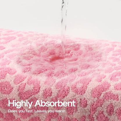 REDKISS Leopard Print Towel Set of 6,100% Cotton Bathroom Towels,Quick Dry & Absorbent,2 Bath Towel, 2 Hand Towel, 2 Washcloth-Pink - color: Pink