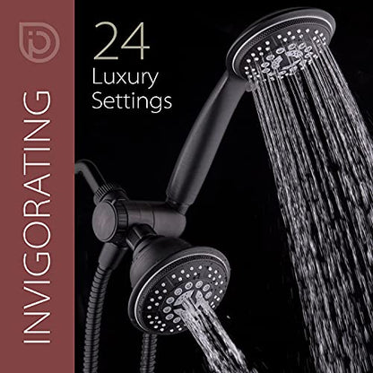 High Pressure 24-Function Dual 2-in-1 Handheld Shower Head Combo | With Self-clean Nozzles, 3-way Anti-swivel Water Diverter, and Premium Stainless Steel Hose / Bronze Finish - color: Oil Rubbed Bronze, size: 2.5 Gallon Per Minute
