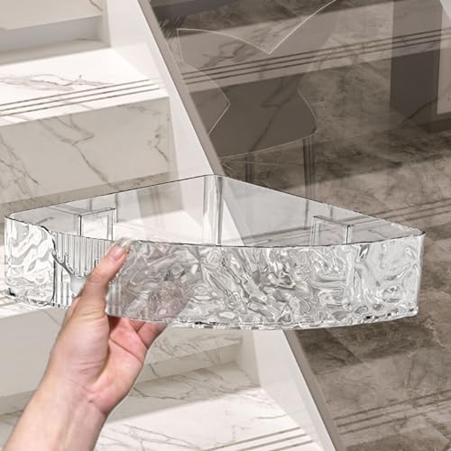 FTVOGUE Wall Mount Corner Shelf, Premium PET Plastic Floating Shelf with Raised Guard Rails for Bathroom and Kitchen Storage
