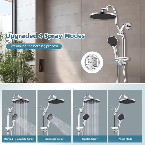 10'' Rain Shower Head Combo with 3 Handheld Sprays, Chrome | cUPC Certified Self-cleaning High Pressure Shower Head, All Metal Extension Arm, Easy Reach 4-way Diverter, 71" Hose & Holder - color: Chrome