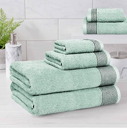 100% Cotton Ultra Soft 6 Pack Towel Set, Contains 2 Bath Towels 28x55 inchs, 2 Hand Towels 16x24 inchs & 2 Washcloths 12x12 inchs, Compact Lightweight & Highly Absorbant - Sea Green - color: Sea Green, size: 6 Pack Towel Set