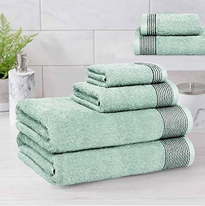 100% Cotton Ultra Soft 6 Pack Towel Set, Contains 2 Bath Towels 28x55 inchs, 2 Hand Towels 16x24 inchs & 2 Washcloths 12x12 inchs, Compact Lightweight & Highly Absorbant - Sea Green - color: Sea Green, size: 6 Pack Towel Set