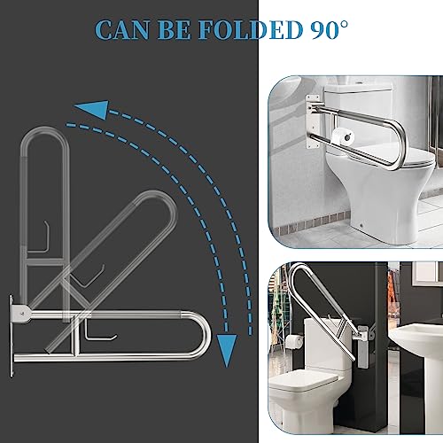 Toilet Grab Bar 30.3 Inch, Munzong Anti-Slip Handicap Grab Bars with Paper Holder, Flip-Up Bathroom Toilet Safety Rails, Stainless Steel Knurled Support handrails for Seniors Elderly Disabled Pregnant | Anti-Slip Bathroom Toilet Safety Rails Stainless Ste