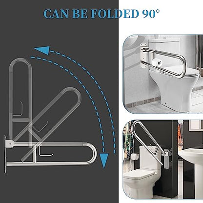 Toilet Grab Bar 30.3 Inch, Munzong Anti-Slip Handicap Grab Bars with Paper Holder, Flip-Up Bathroom Toilet Safety Rails, Stainless Steel Knurled Support handrails for Seniors Elderly Disabled Pregnant | Anti-Slip Bathroom Toilet Safety Rails Stainless Ste