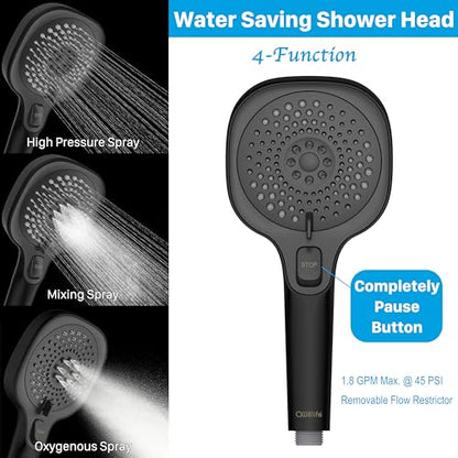 RV Shower Head with Hose and On Off Switch, 3-Spray Camper Water Saving and High Pressure Shower Head with Hose for RV, Camper, Van, Travel Trailer, Motorhome and Boat, Matte Black - color: Matte Black