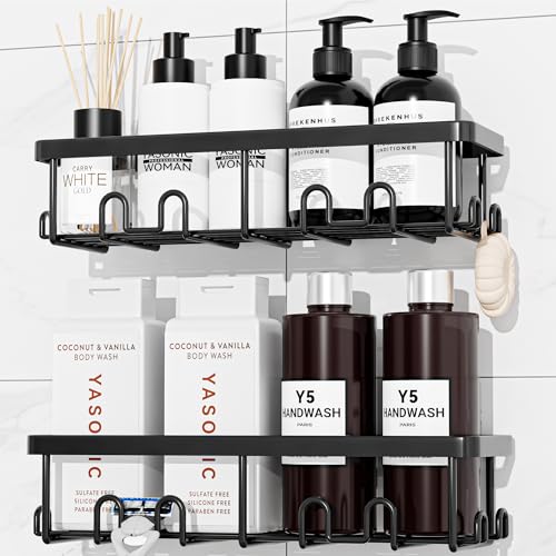 Shower Caddy Adhesive, Rustproof Shower Organizer, Wall Shower Rack | Large Capacity Shower Shelf for Inside Shower, No Drill Shower Storage, Shampoo Shower Holder, Black, 2 Caddies - color: Black