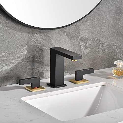 sumerain Widespread 8 inch Bathroom Faucet, Black Bathroom Sink Faucet, 3 Hole Bathroom Faucet - color: Black and Gold