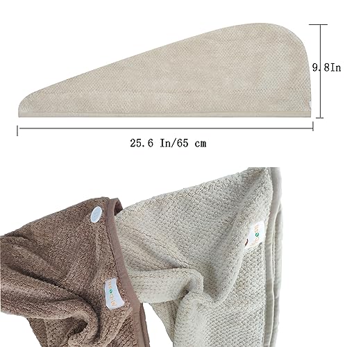M-bestl 2 Pack Hair Drying Towels,Hair Wrap Towels,Absorbent Microfiber Hair Towel Turban with Button Design to Dry Hair More Quicker（Coffee&Khaki） - color: Coffee&khaki