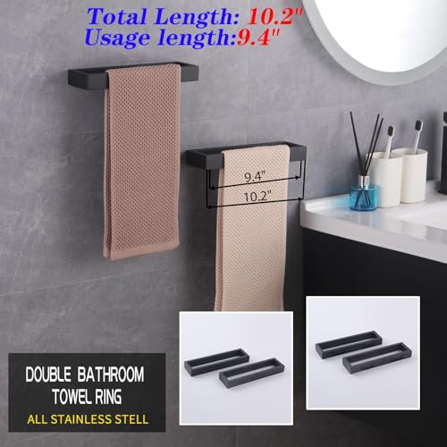 GERZWY Modern Black Towel Holder Stainless Steel Towel Ring for Bathroom Lavatory Wall Mount Contemporary Style 2 Pack HG1716-2BK - color: Black