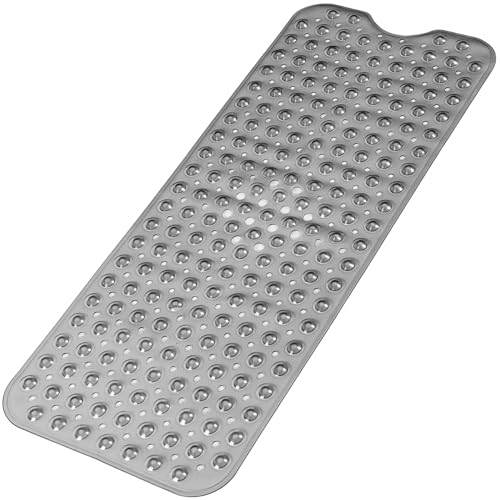 Bathtub and Shower Mats, Extra Long Non-Slip Bath Mat 39 x 16 Inch, Machine Washable Bath Tub Mat with Suction Cups & Drain Holes for Bathroom, Clear Grey - color: Clear Grey, size: 40" x 16" (Rectangular)