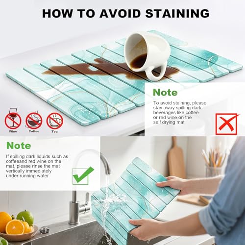Stone Drying Mat for Kitchen Counter, Quick Diatomaceous Earth Mats for Dishes, 24"L x 16" W Super Absorbent Fast-Drying Collapsible Countertop Stone Mat (Marble White Green-01, 24" x 16") - color: Marble White Green-01