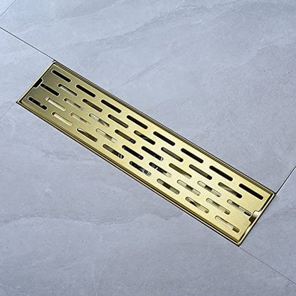 12 Inch Square Linear Shower Drain Brushed Gold Bathroom Floor Drain 304 Stainless Steel with Hair Catcher Strainer Removable Grate Cover ﻿