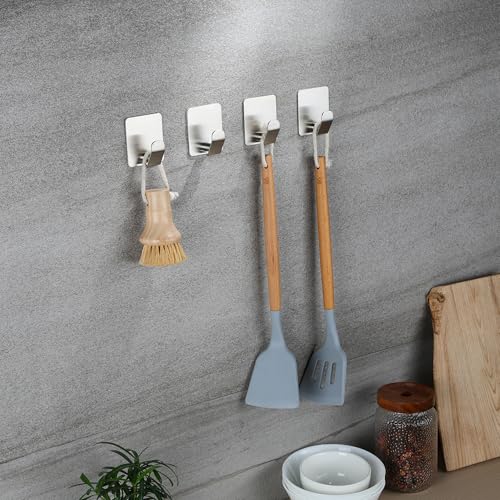 YIGII Towel Hooks no Damage Wall Surface, Adhesive Wall Hook for Kitchen and Bathroom, Stainless Steel Waterproof, 4 Pack Sticky Hooks, Silver