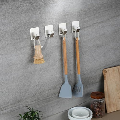 YIGII Towel Hooks no Damage Wall Surface, Adhesive Wall Hook for Kitchen and Bathroom, Stainless Steel Waterproof, 4 Pack Sticky Hooks, Silver