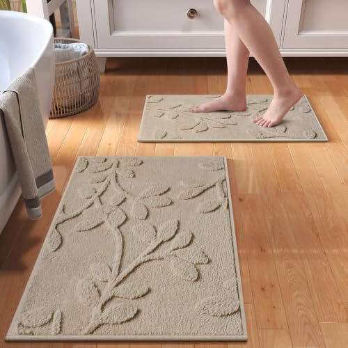 Bathroom Rugs Sets, Thin Non Slip Bath Mat Browm 16"x24"-2 Piece | Quick Dry Absorbent Washable Rubber Backing Bath Rug Shower Mat Bathroom Floor Mat For Sink Bathtub Beside Shower Entrance - color: Brown, size: 16"x24"-2pc
