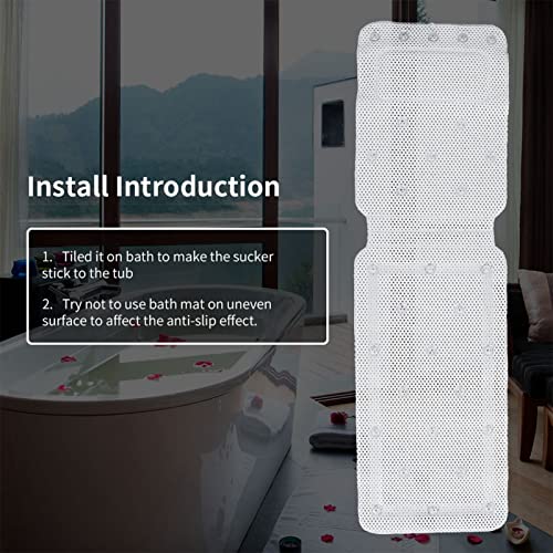 Bathtub Mat Full Body Spa Cushion Pillow Soft Quilted Breathable Bathtub Mat with Powerful Suction Cups for Relaxing Bath Time PVC Sponge Material White 49.2 X 14.2 Inch