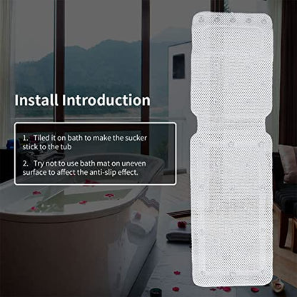 Bathtub Mat Full Body Spa Cushion Pillow Soft Quilted Breathable Bathtub Mat with Powerful Suction Cups for Relaxing Bath Time PVC Sponge Material White 49.2 X 14.2 Inch