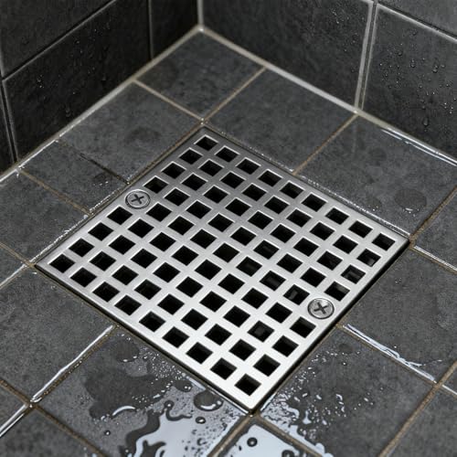 4" Matte Silver Shower Drain Cover, 304 Stainless Steel Square Floor Drain Cover Replacement, Drain Strainer and Hair Catcher for Showers, Bathrooms, and Sinks - color: Sliver