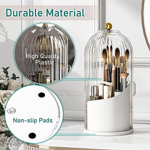 GAXmi Makeup Brush Holder with Lid Rotating Cosmetic Organizer, Transparent | 360 Rotation, Waterproof, Dustproof, Moistureproof - color: Transparent