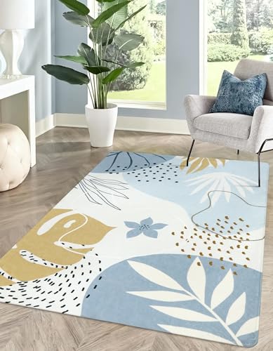 Lahome Boho Washable Blue Rug - 3x5 Small Non-Slip Low-Profile Carpets for Living Room, Bedroom, Entryway, Laundry Room, Kitchen, Office - color: Blue, size: 3' x 5'